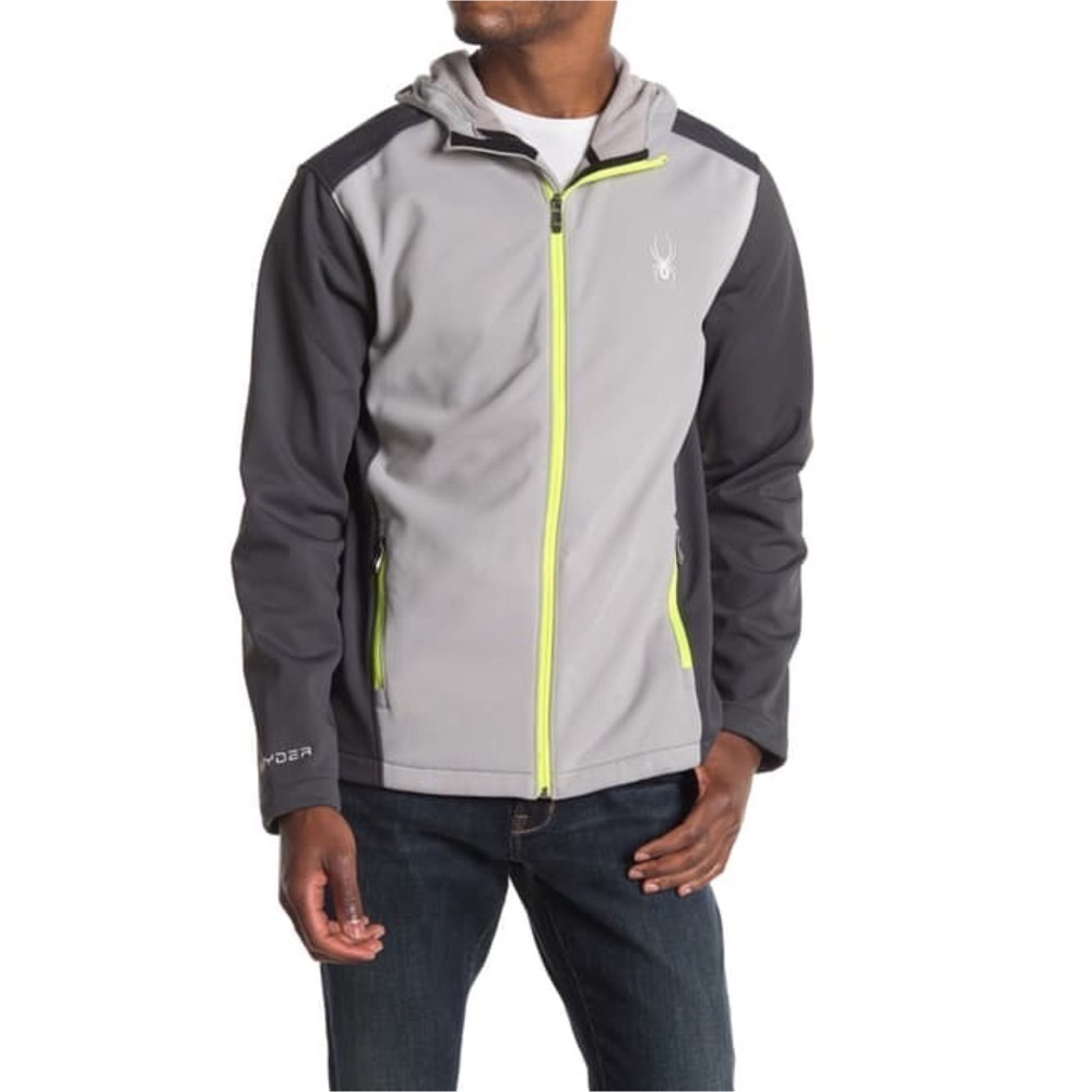 Spyder Mens Gray Full Zip Up Hooded Pockets Soft Shell Track Jacket Sz S New
